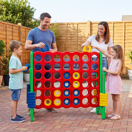 Giant 4-in-a-Row Game Set, Jumbo 4-to-Score Game with 42 Rings and Quick-Release Slider for Kids and Adults