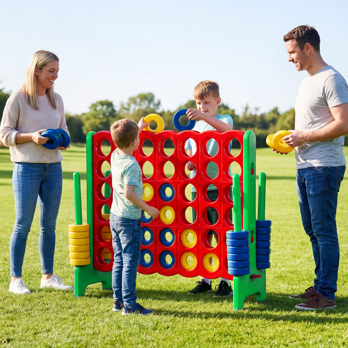 Giant 4-in-a-Row Game Set, Jumbo 4-to-Score Game with 42 Rings and Quick-Release Slider for Kids and Adults