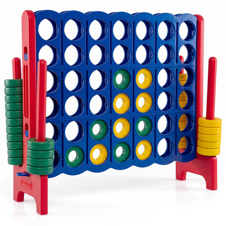 Giant 4-in-a-Row Game Set, Jumbo 4-to-Score Game with 42 Rings and Quick-Release Slider for Kids and Adults