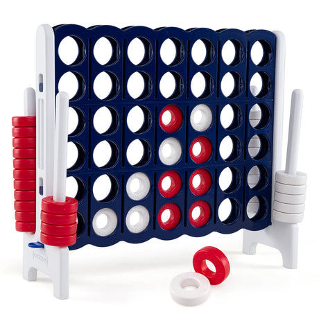 Giant 4-in-a-Row Game Set, Jumbo 4-to-Score Game with 42 Rings and Quick-Release Slider for Kids and Adults