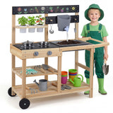 Mud Kitchen with Wheels, Outdoor Fir Wood Play Kitchen