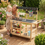 Mud Kitchen with Wheels, Outdoor Fir Wood Play Kitchen