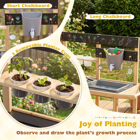 Mud Kitchen with Wheels, Outdoor Fir Wood Play Kitchen