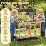 Mud Kitchen with Wheels, Outdoor Fir Wood Play Kitchen