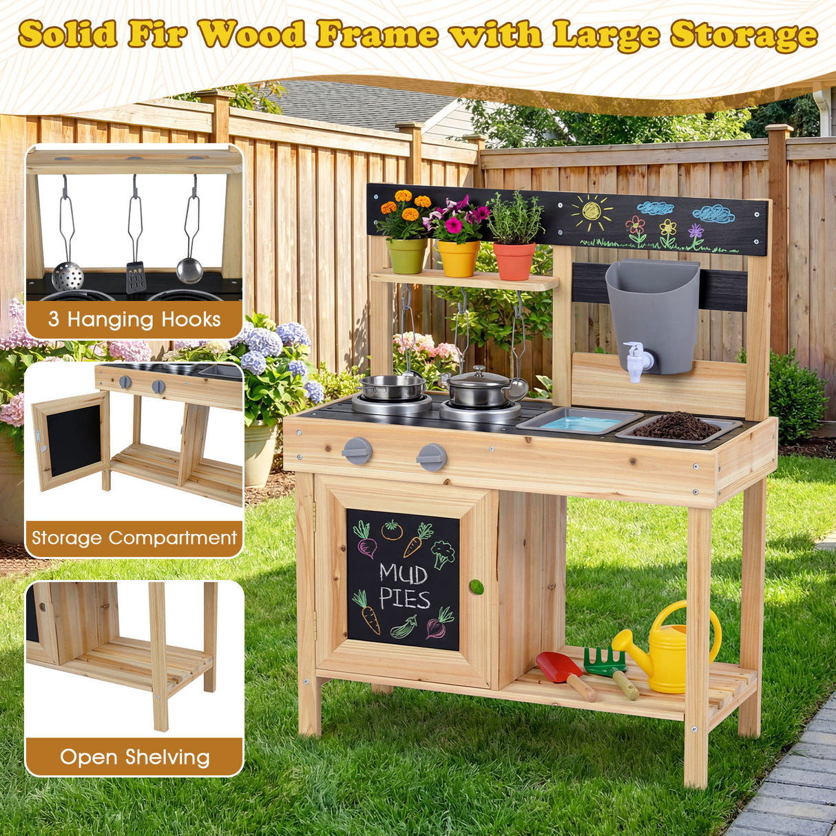 Mud Kitchen for Kids Outdoor with Stoves and Chalkboards for Children Ages 3+ Years