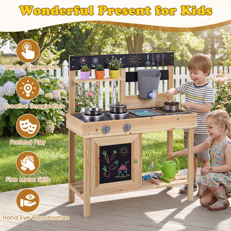 Mud Kitchen for Kids Outdoor with Stoves and Chalkboards for Children Ages 3+ Years