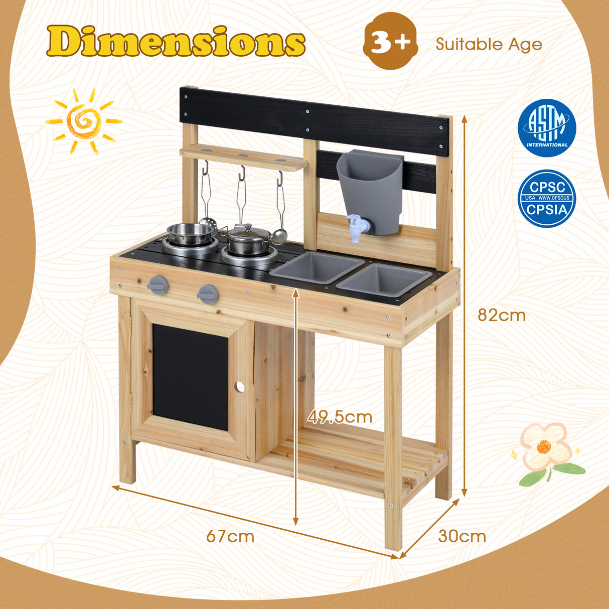 Mud Kitchen for Kids Outdoor with Stoves and Chalkboards for Children Ages 3+ Years