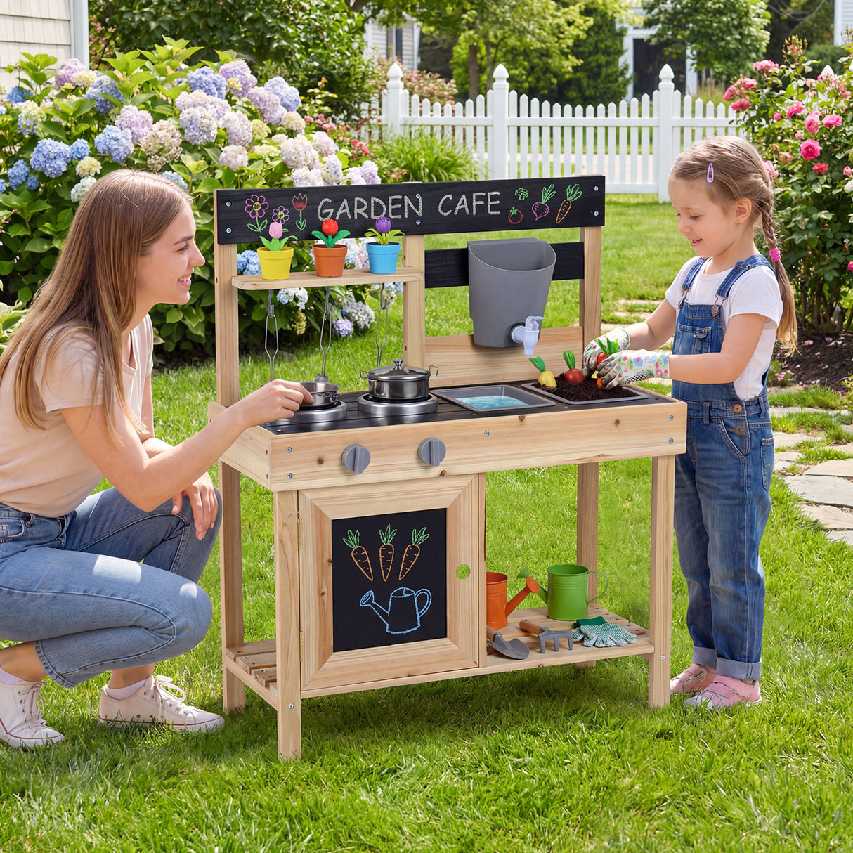 Mud Kitchen for Kids Outdoor with Stoves and Chalkboards for Children Ages 3+ Years