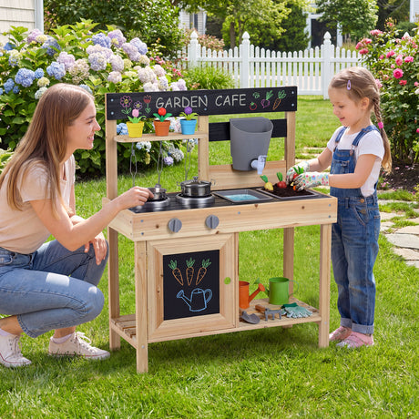 Mud Kitchen for Kids Outdoor with Stoves and Chalkboards for Children Ages 3+ Years