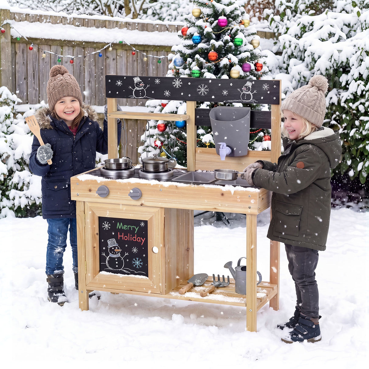 Mud Kitchen for Kids Outdoor with Stoves and Chalkboards for Children Ages 3+ Years