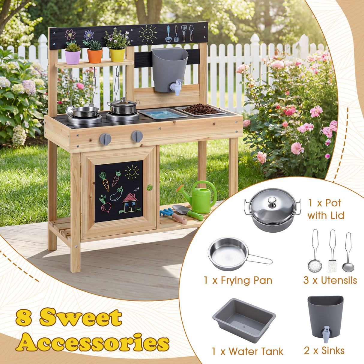 Mud Kitchen for Kids Outdoor with Stoves and Chalkboards for Children Ages 3+ Years