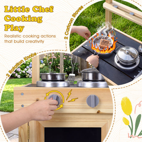 Mud Kitchen for Kids Outdoor with Stoves and Chalkboards for Children Ages 3+ Years