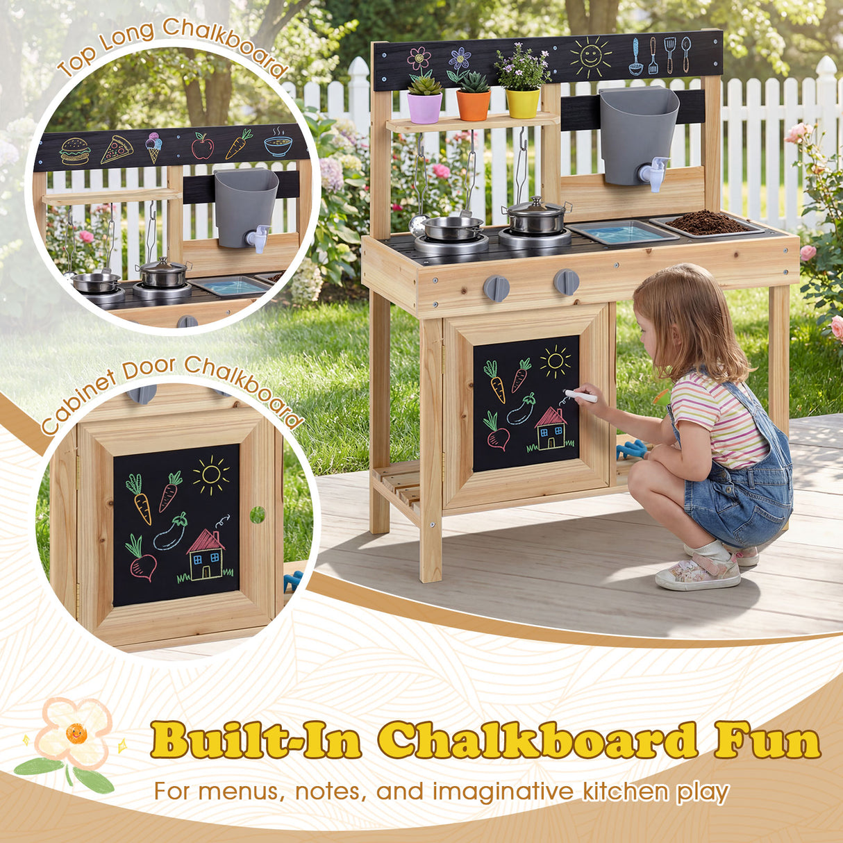 Mud Kitchen for Kids Outdoor with Stoves and Chalkboards for Children Ages 3+ Years