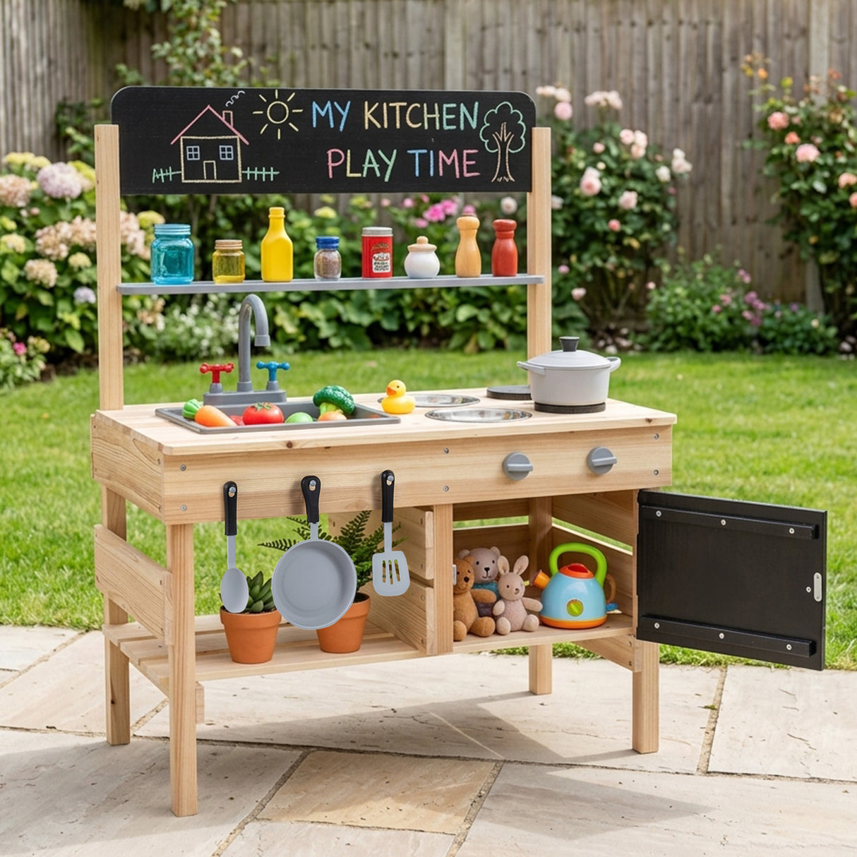 Outdoor Mud Kitchen for Kids Wooden Play Pretend Kitchen with Stoves