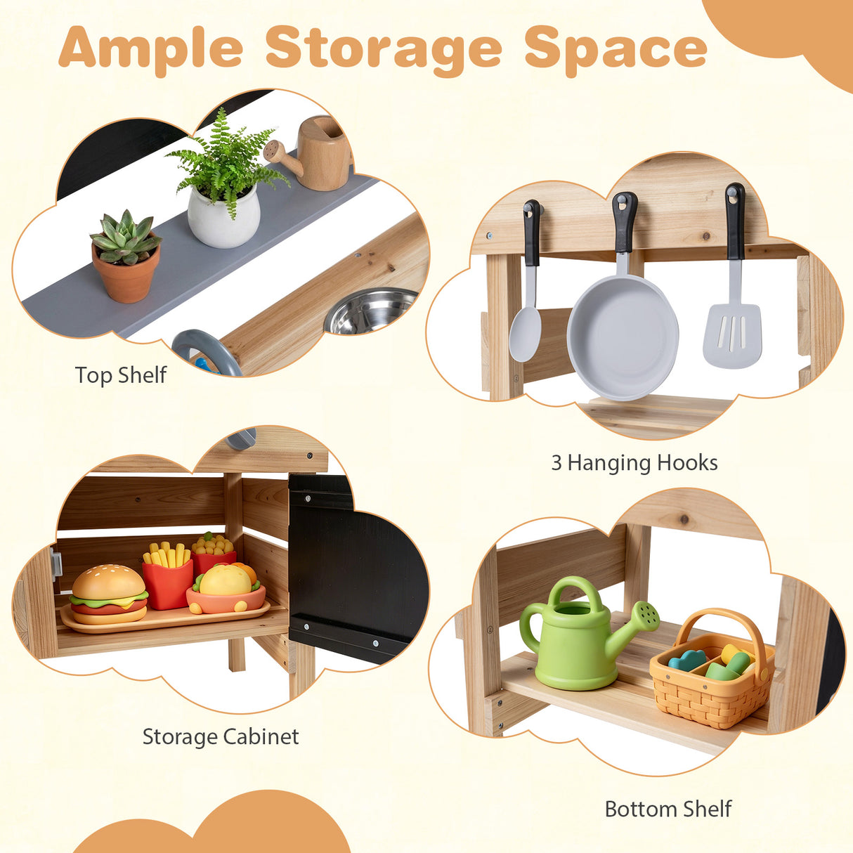 Outdoor Mud Kitchen for Kids Wooden Play Pretend Kitchen with Stoves