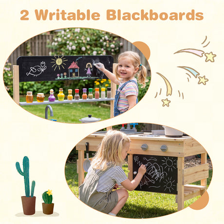 Outdoor Mud Kitchen for Kids Wooden Play Pretend Kitchen with Stoves