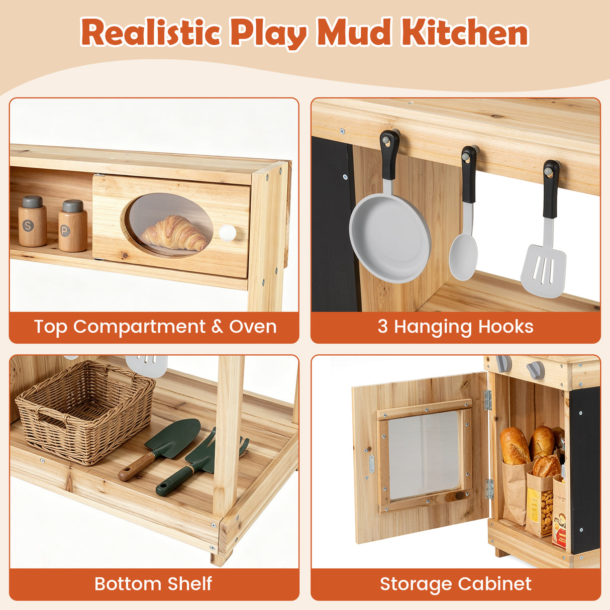 Outdoor Mud Kitchen for Kids Play Kitchen with Stoves Sink and Chalkboard