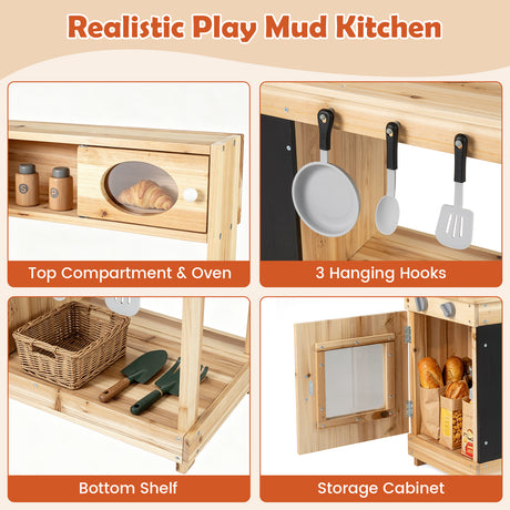 Outdoor Mud Kitchen for Kids Play Kitchen with Stoves Sink and Chalkboard