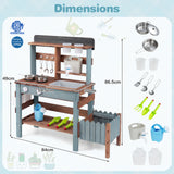 Outdoor Wooden Mud Kitchen Set Play Kitchen with Running Water Faucet Tank