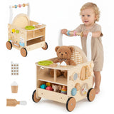 13-In-1 Toddler Push Walker with Wheels & Storage, Montessori Activity Center, Learning Activity Walker