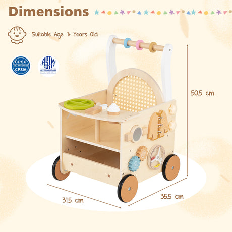 13-In-1 Toddler Push Walker with Wheels & Storage, Montessori Activity Center, Learning Activity Walker