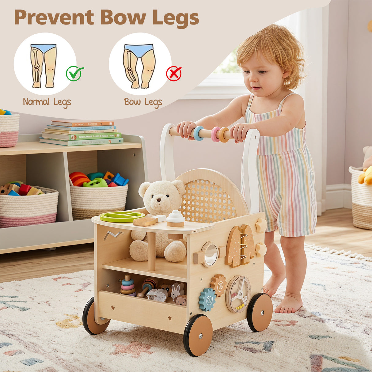 13-In-1 Toddler Push Walker with Wheels & Storage, Montessori Activity Center, Learning Activity Walker
