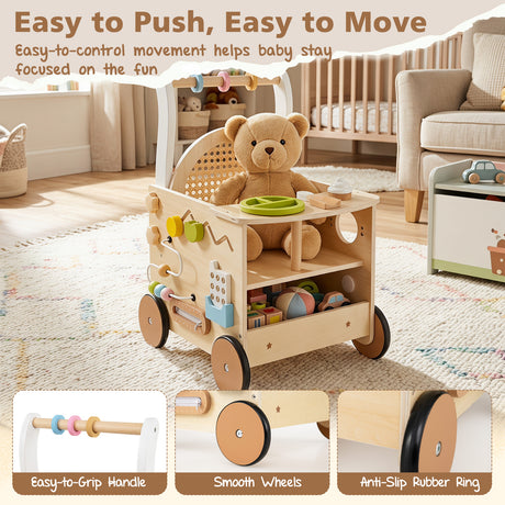 13-In-1 Toddler Push Walker with Wheels & Storage, Montessori Activity Center, Learning Activity Walker