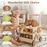 13-In-1 Toddler Push Walker with Wheels & Storage, Montessori Activity Center, Learning Activity Walker