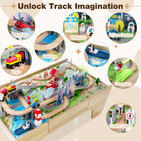 110-Piece Wooden Train Table for Toddlers 3+ Years Old