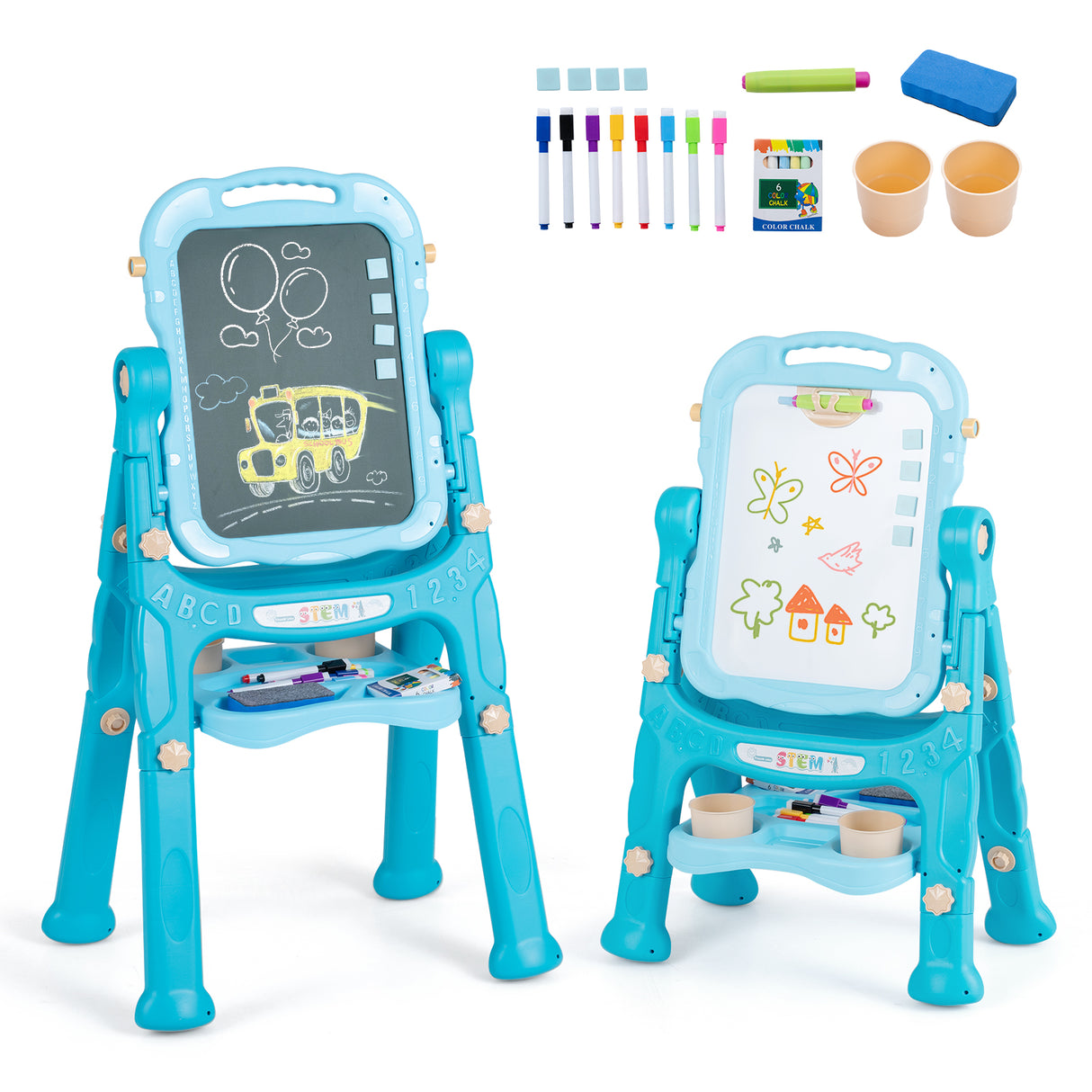 4-In-1 Double Side Easel for Toddler, Magnetic Chalkboard & White Drawing Board, Birthday Christmas Gift for 3+ Boys Girls