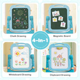 4-In-1 Double Side Easel for Toddler, Magnetic Chalkboard & White Drawing Board, Birthday Christmas Gift for 3+ Boys Girls