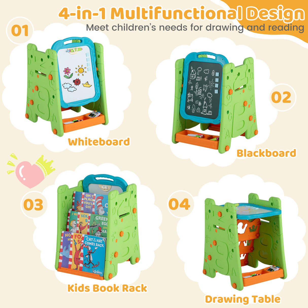 4 in 1 Art Easel for Kids, Double Sided Magnetic Board