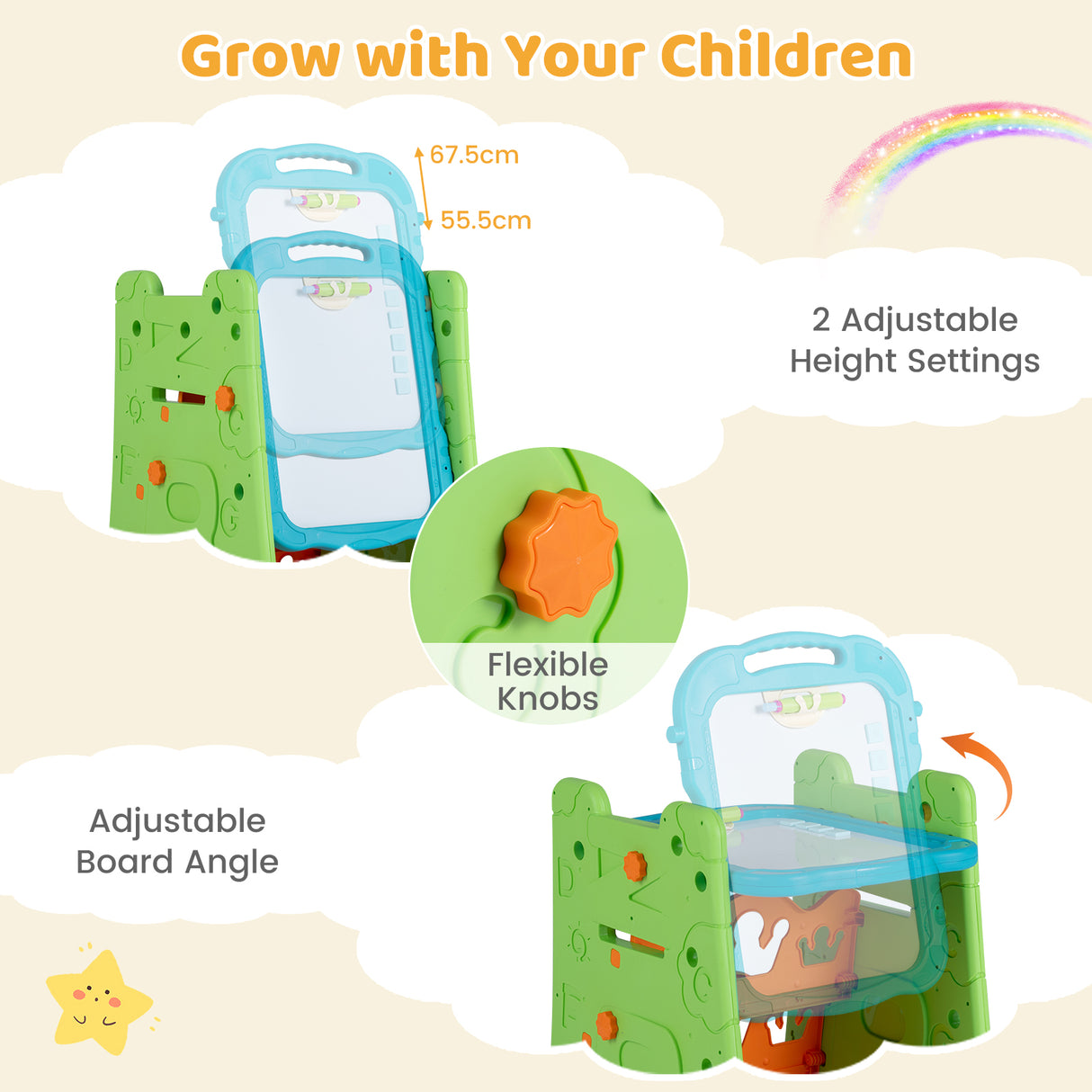 4 in 1 Art Easel for Kids, Double Sided Magnetic Board