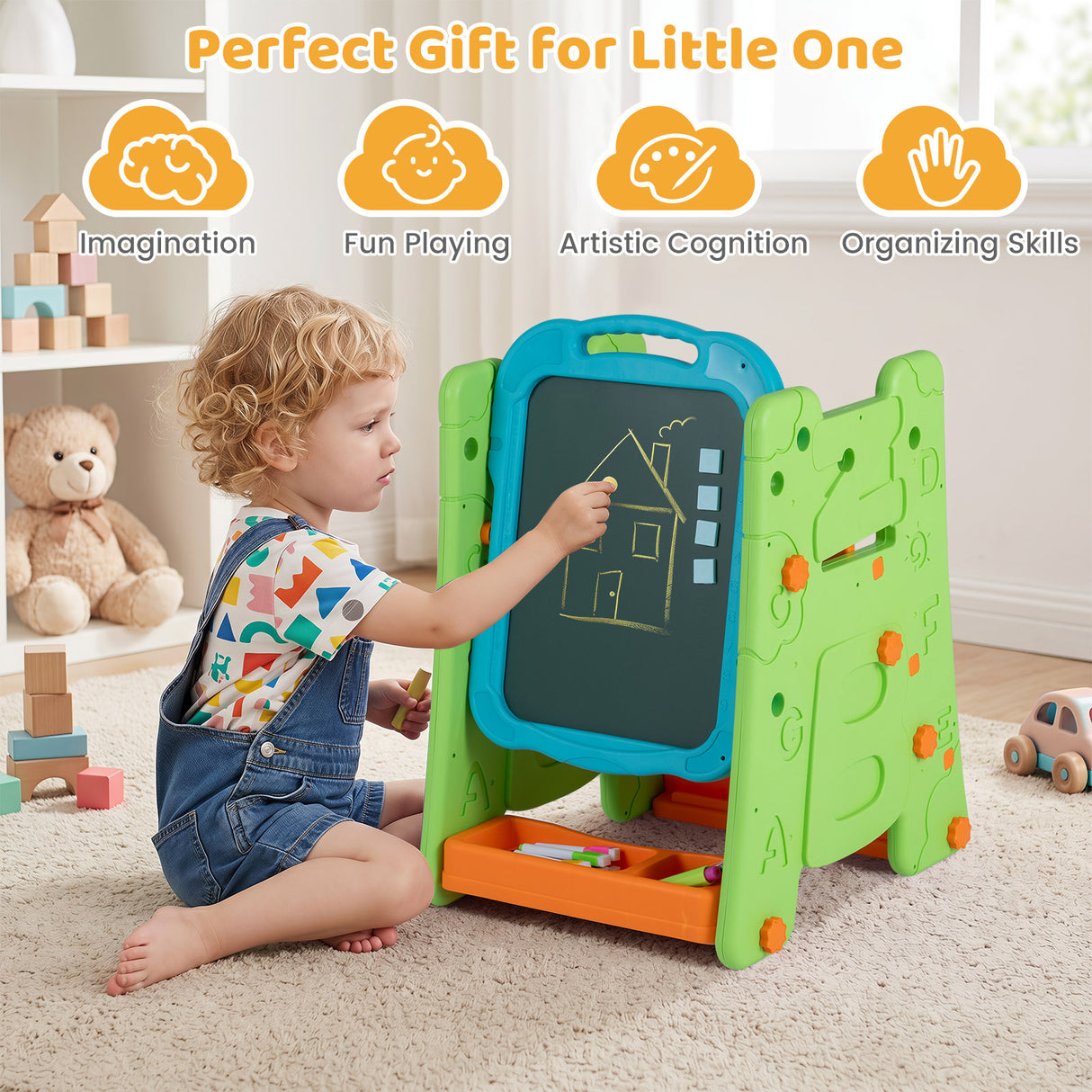 4 in 1 Art Easel for Kids, Double Sided Magnetic Board