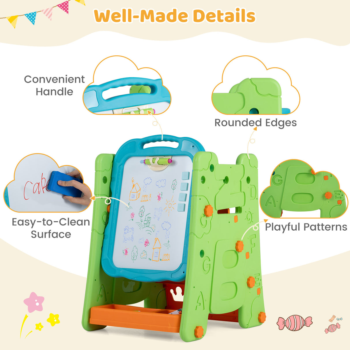4 in 1 Art Easel for Kids, Double Sided Magnetic Board