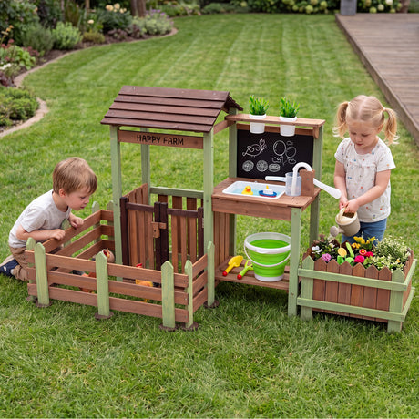 Outdoor Mud Farm Playset for Kids, Fir Wood Barnyard Pretend Toy