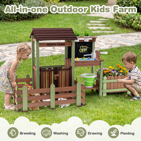 Outdoor Mud Farm Playset for Kids, Fir Wood Barnyard Pretend Toy