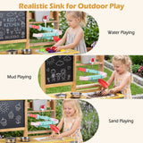 Mud Kitchen, Fir Wood Kids Play Kitchen Set with Water Flow Track, Faucet