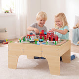 HONEY JOY 63-Piece Kids Wooden Train Table w/Storage Drawer