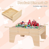 HONEY JOY 63-Piece Kids Wooden Train Table w/Storage Drawer