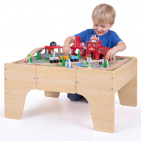 HONEY JOY 63-Piece Kids Wooden Train Table w/Storage Drawer