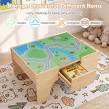 HONEY JOY 63-Piece Kids Wooden Train Table w/Storage Drawer