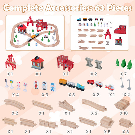 HONEY JOY 63-Piece Kids Wooden Train Table w/Storage Drawer