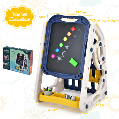 BABY JOY 3 in 1 Kids Art Easel, Double Sided Whiteboard & Chalkboard w/Book Storage Rack