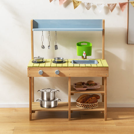 Indoor Outdoor Wooden Kitchen Play Set for Toddlers Ages 3+