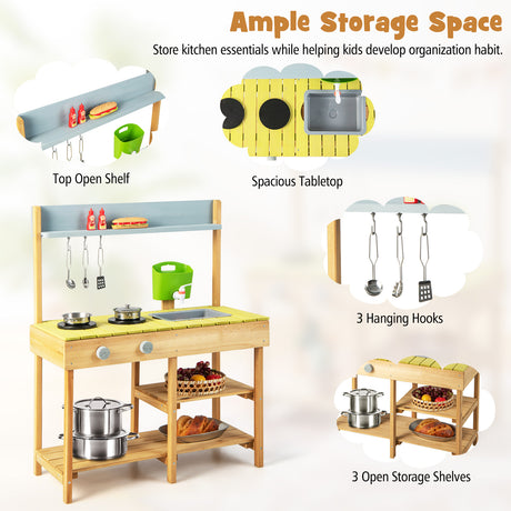 Indoor Outdoor Wooden Kitchen Play Set for Toddlers Ages 3+