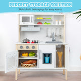 Children's play kitchen set with various accessories on a white background