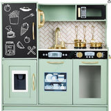 HONEY JOY Pretend Play Kitchen, Toddler Kitchen Playset w/Blackboard, Phone, Microwave, Ice Maker, Dishwasher & Oven
