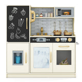 HONEY JOY Pretend Play Kitchen, Toddler Kitchen Playset w/Blackboard, Phone, Microwave, Ice Maker, Dishwasher & Oven