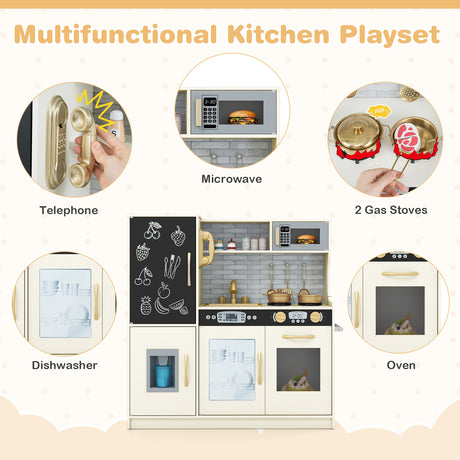 Multifunctional kitchen playset with various appliances and features.
